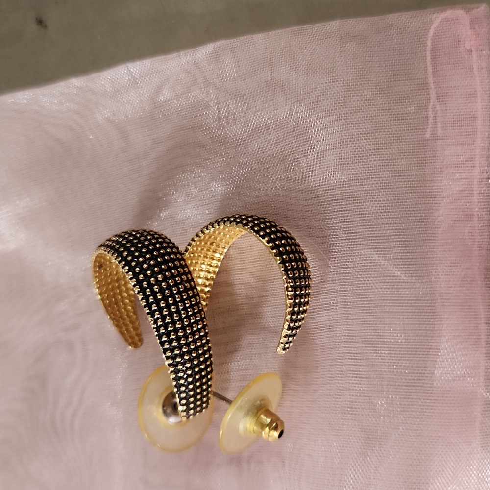 Gold and Black Two Tone Hoop Earrings